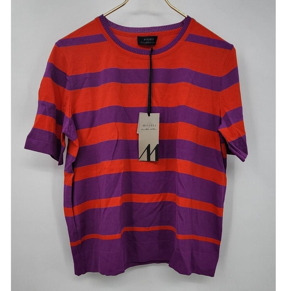 New NWT Misirli Crewneck Light Weight Shortsleeve Color Block Sweater 44‎ 12